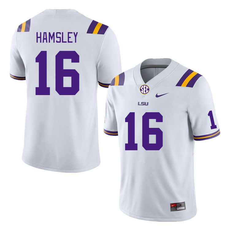 Men #16 George Hamsley LSU Tigers College Football Jerseys Stitched-White - Click Image to Close